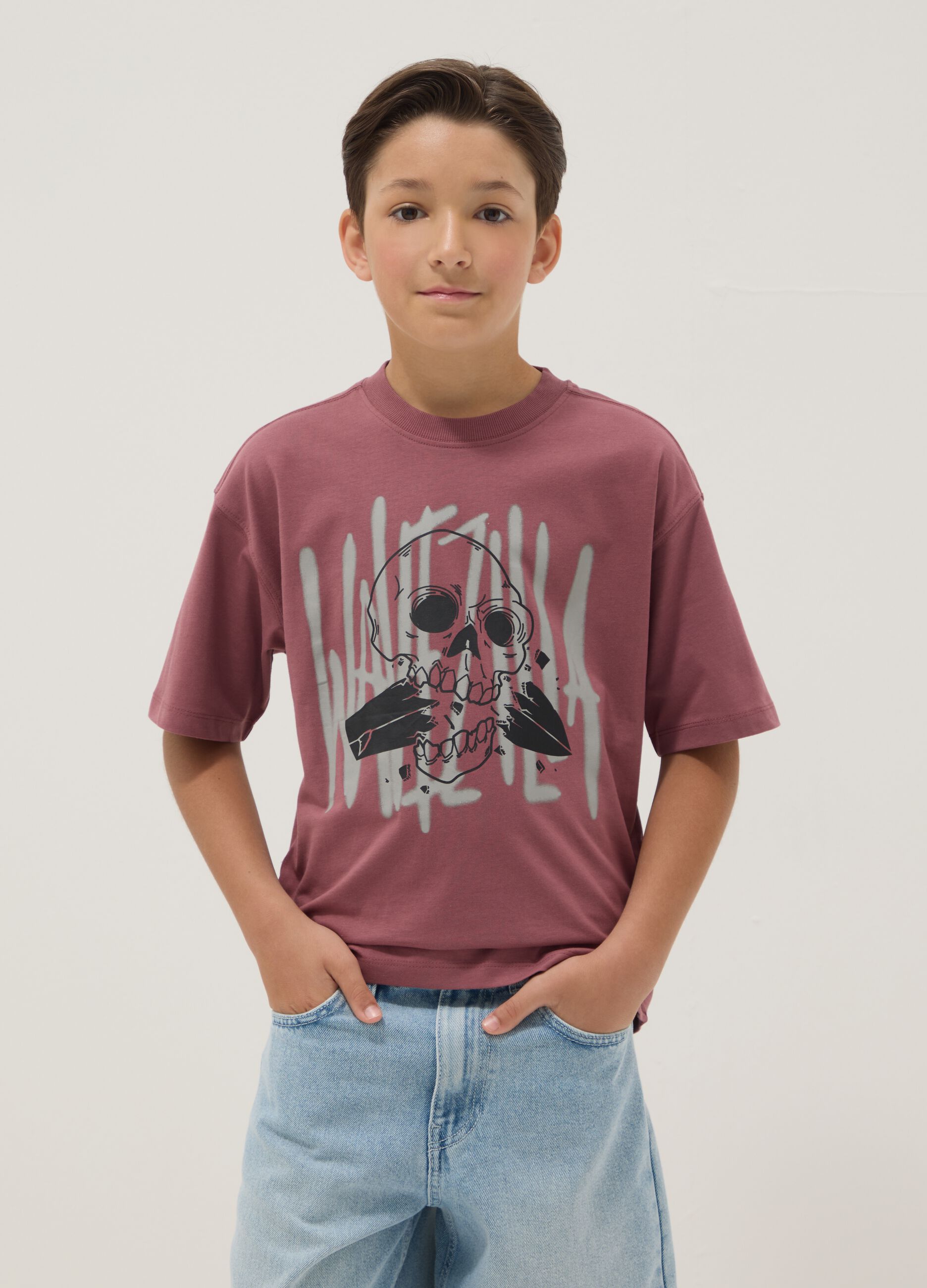 T-shirt viola a maniche corte in puro cotone
