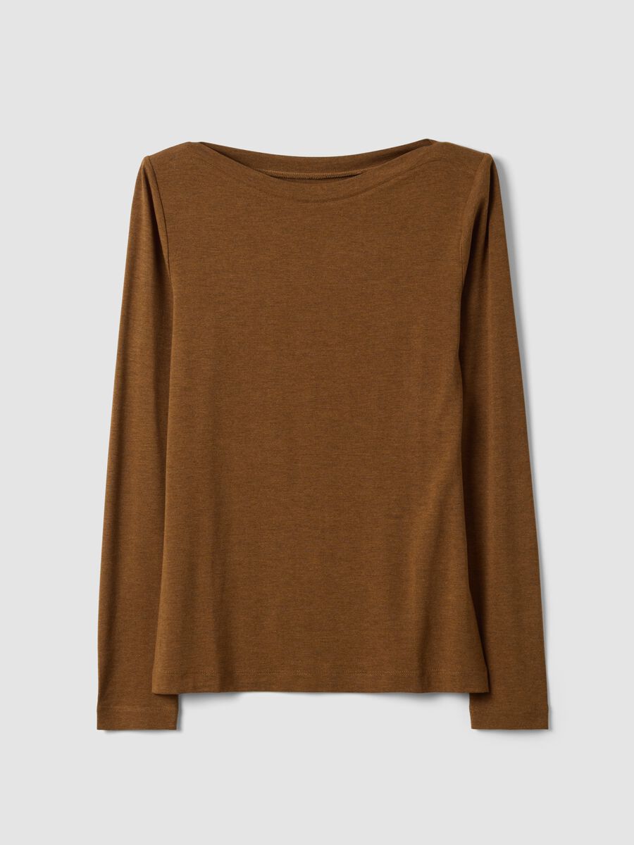 T-shirt marrone in viscosa elasticizzata slim fit_0