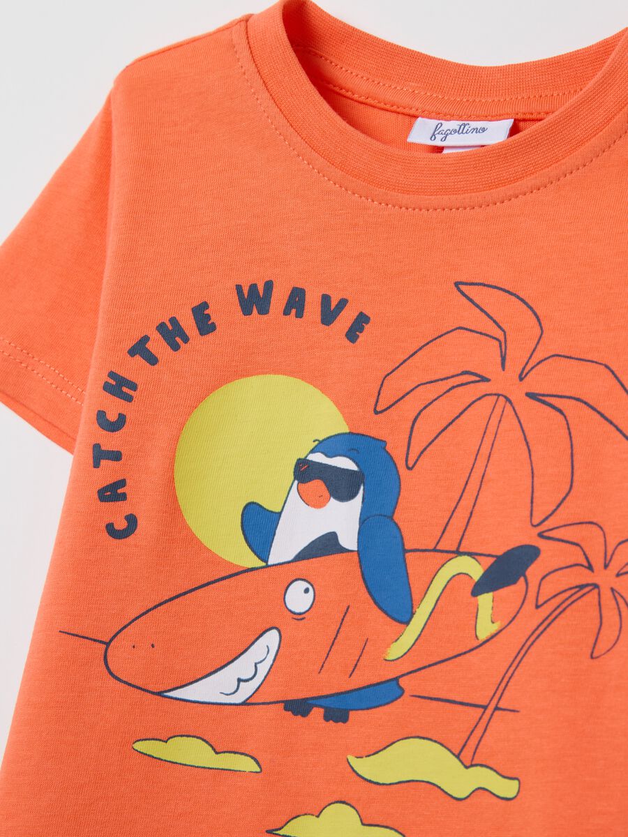 Cotton set with T-shirt with print and Bermuda shorts_3