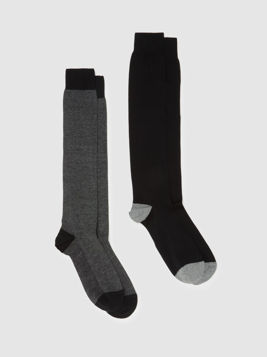 Multicolour stretchy cotton long socks twin pack_0