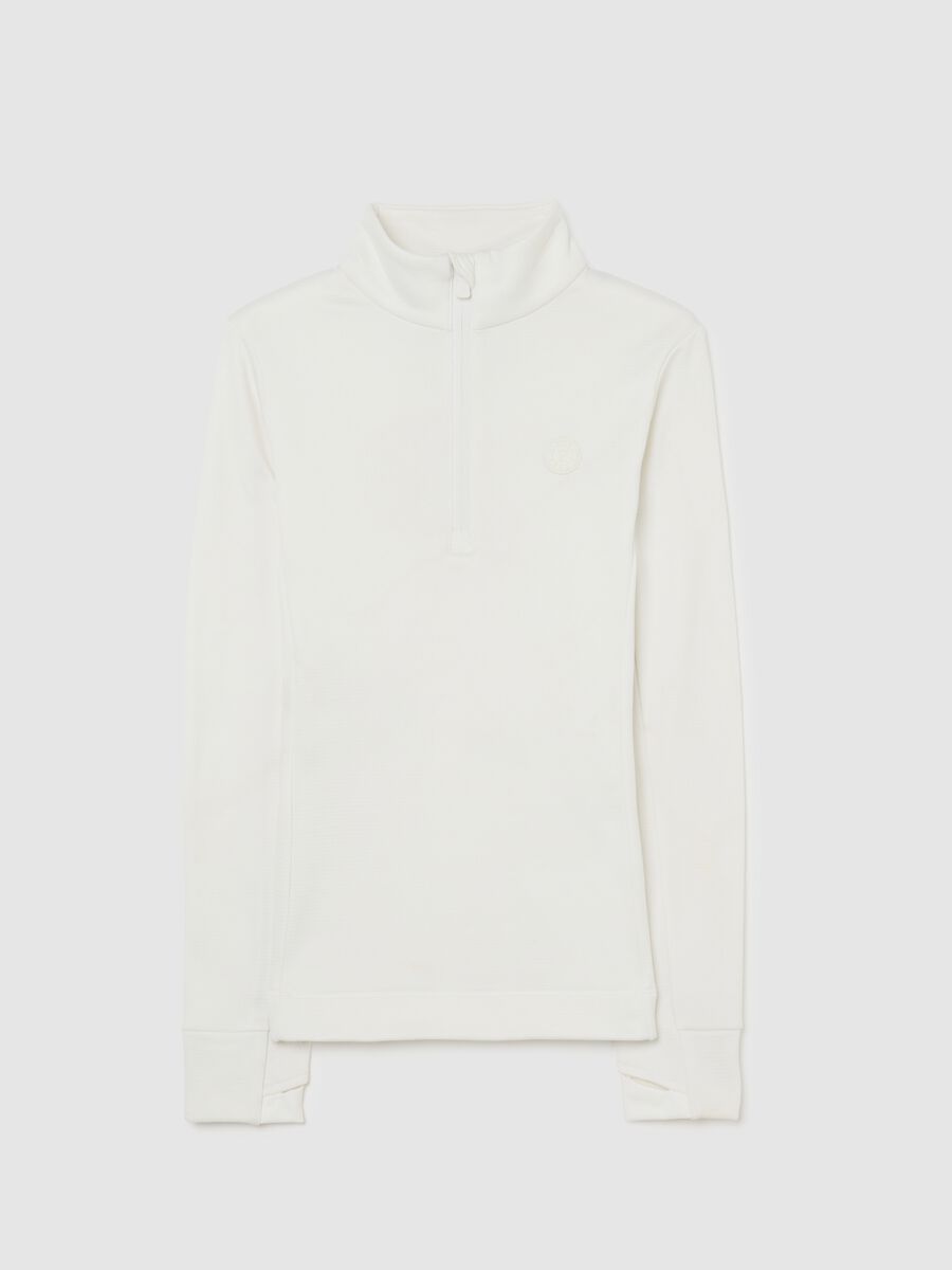 White sporty sweatshirt with high neck and half zip fitted_4