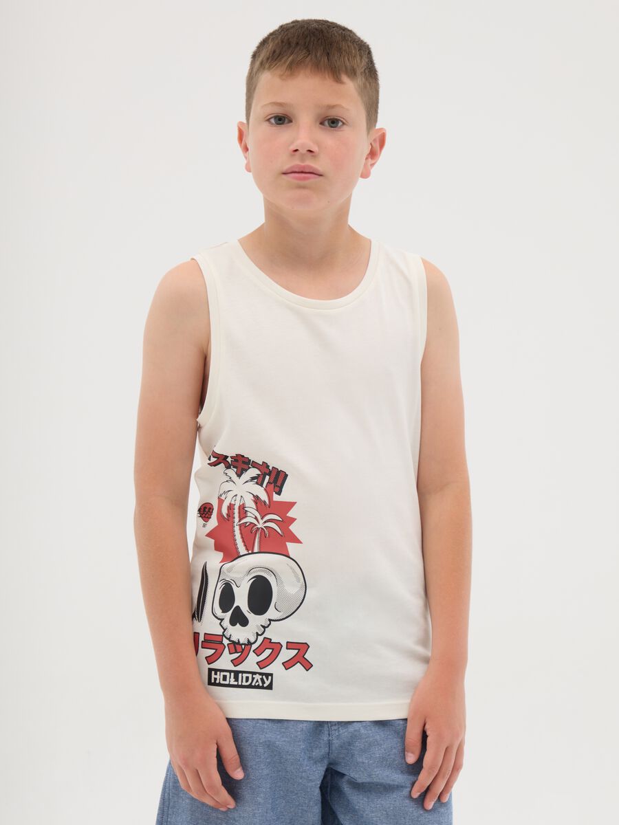 Boys' beige pure cotton regular fit tank top_0