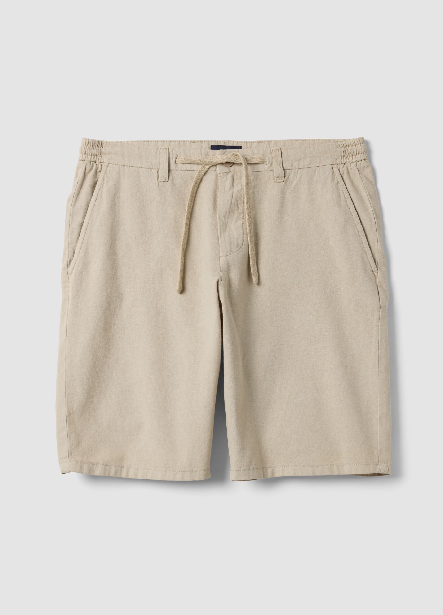 Beige linen and cotton blend chino shorts