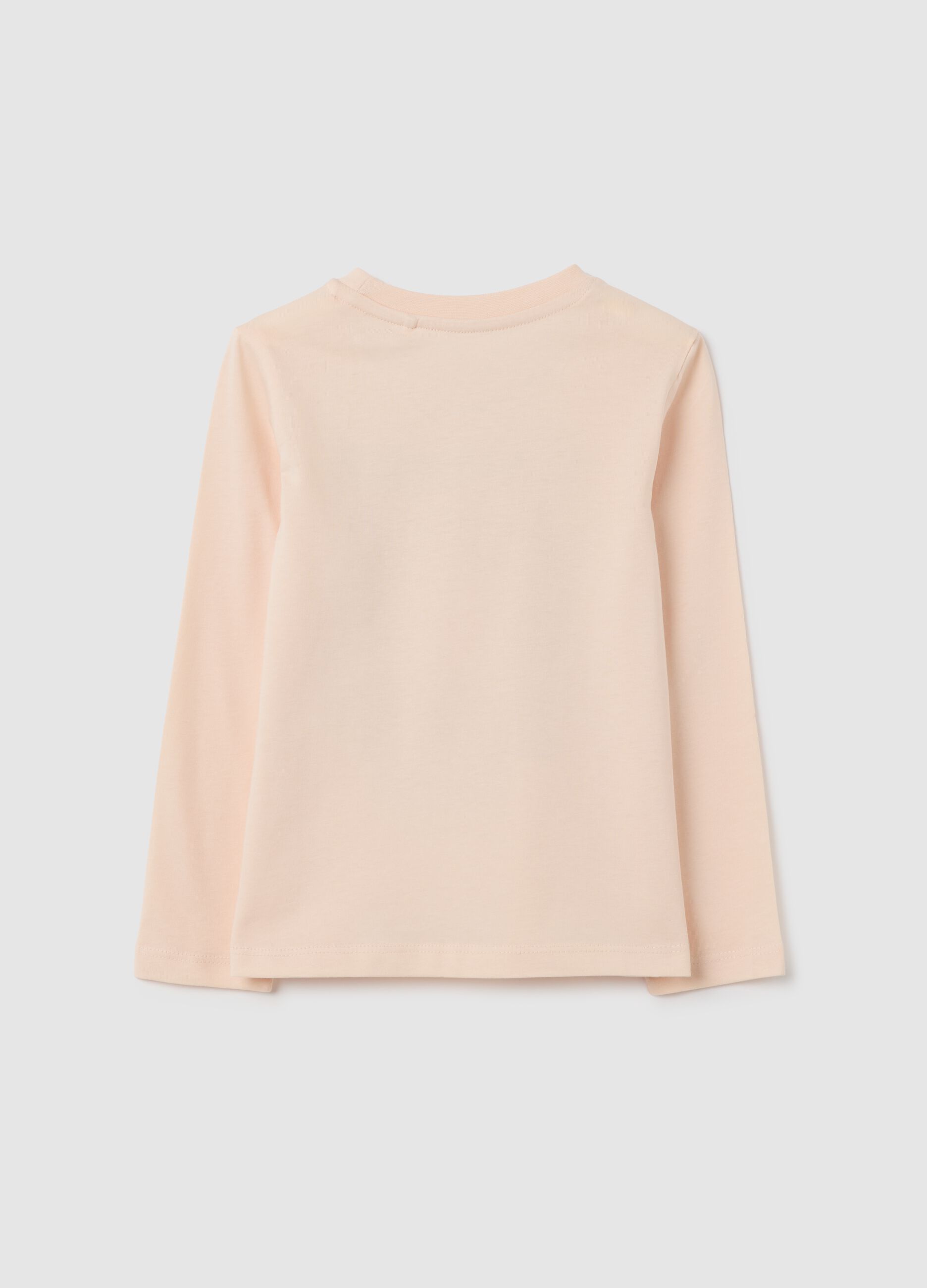Girls' long beige cotton top - regular fit with print