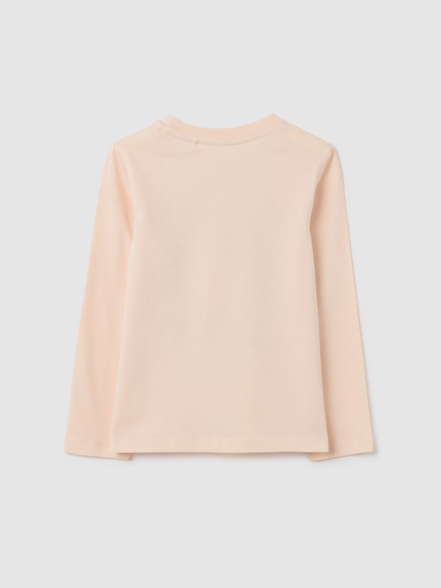 Girls' long beige cotton top - regular fit with print_1