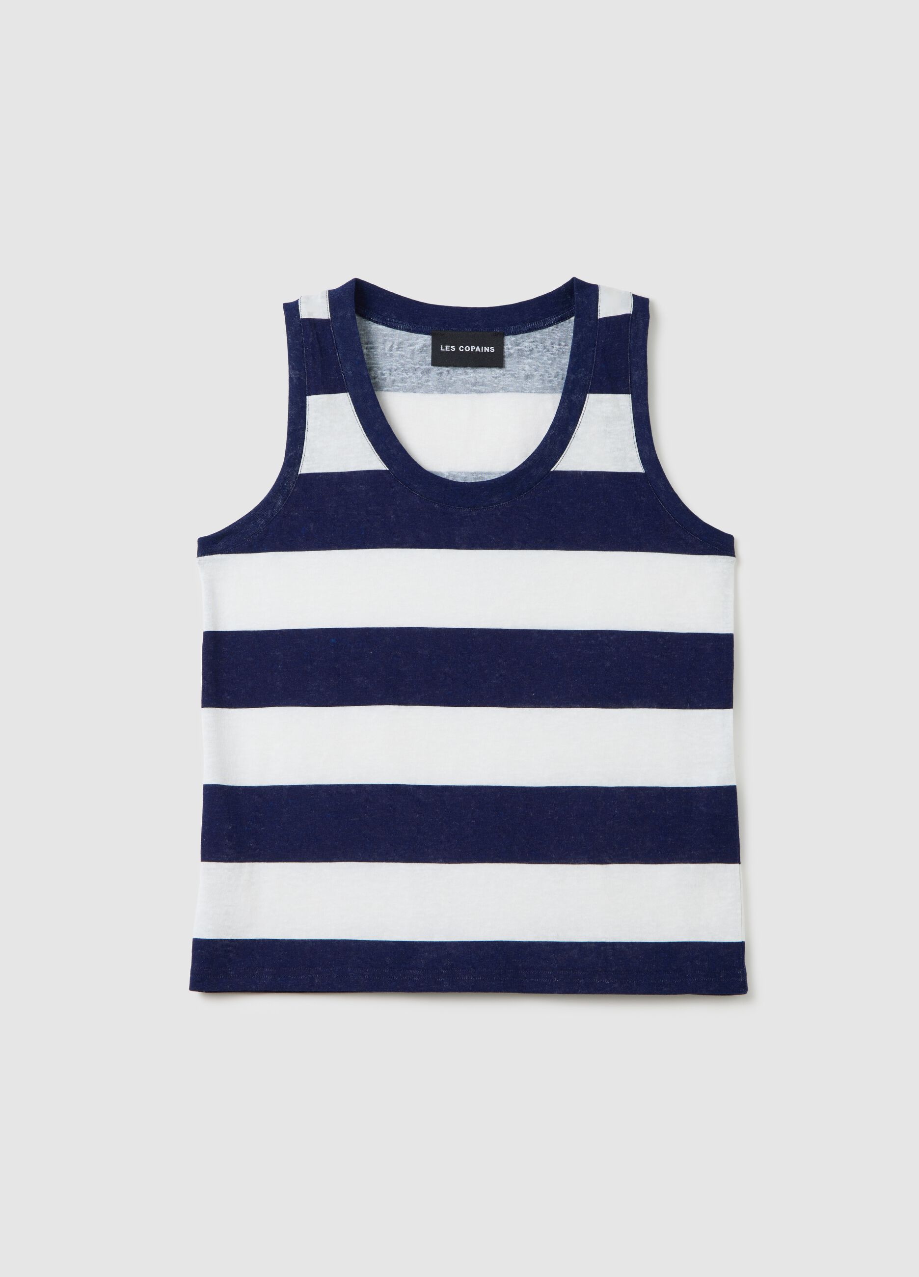 White and blue striped cotton and polyester blend tank top