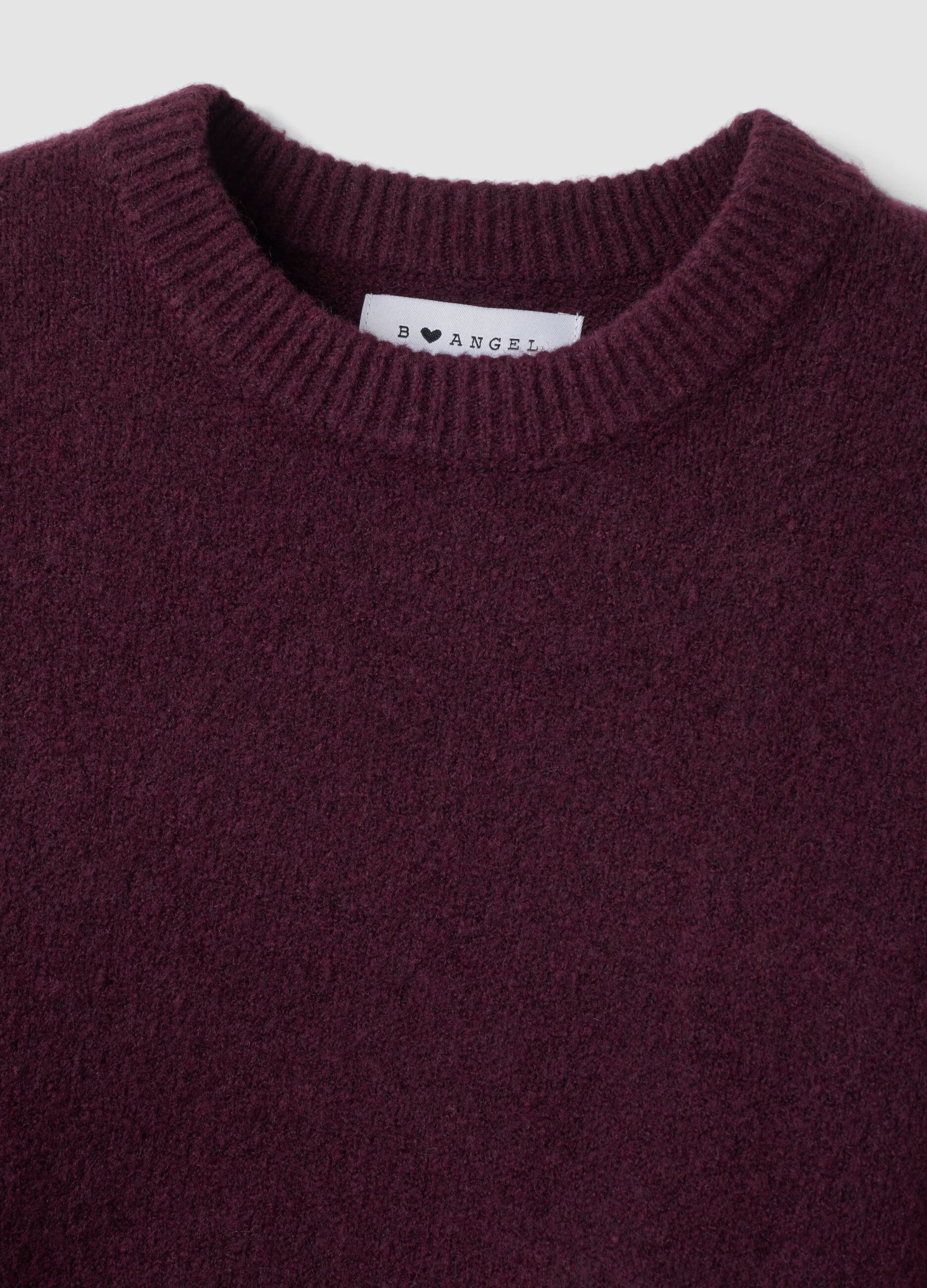 Purple stretch wool crew-neck jumper with oversized fit
