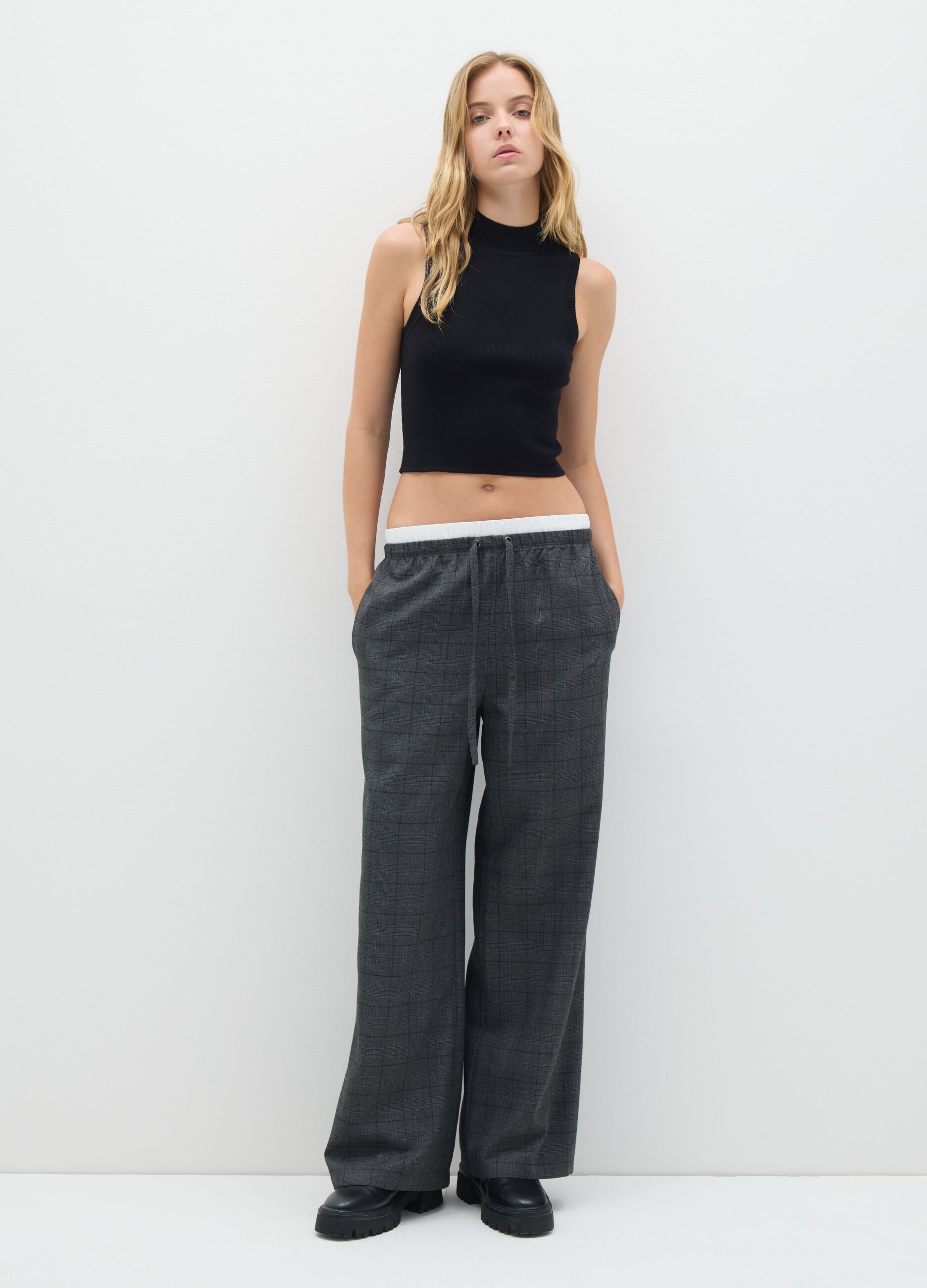 Wide-leg black multicolor blend trousers