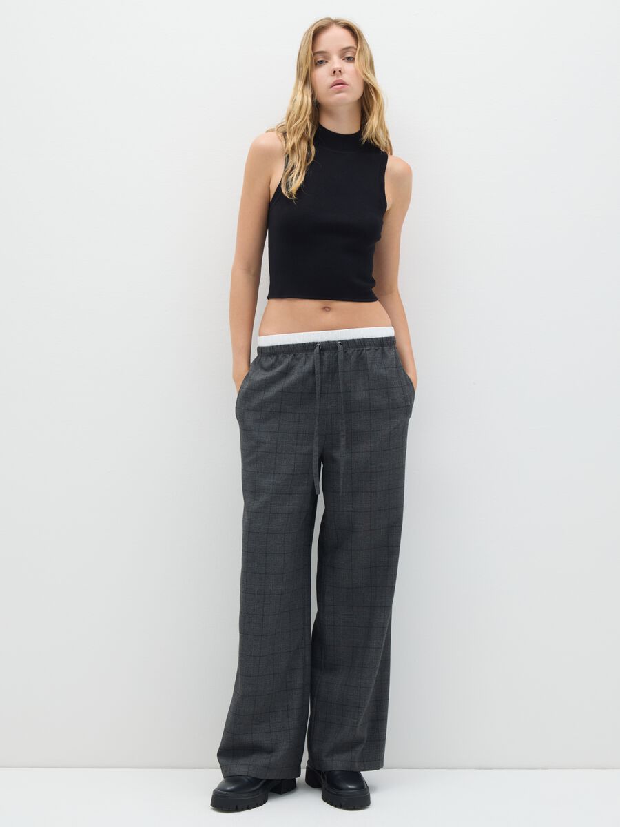 Pantaloni multicolor a quadri wide leg_0