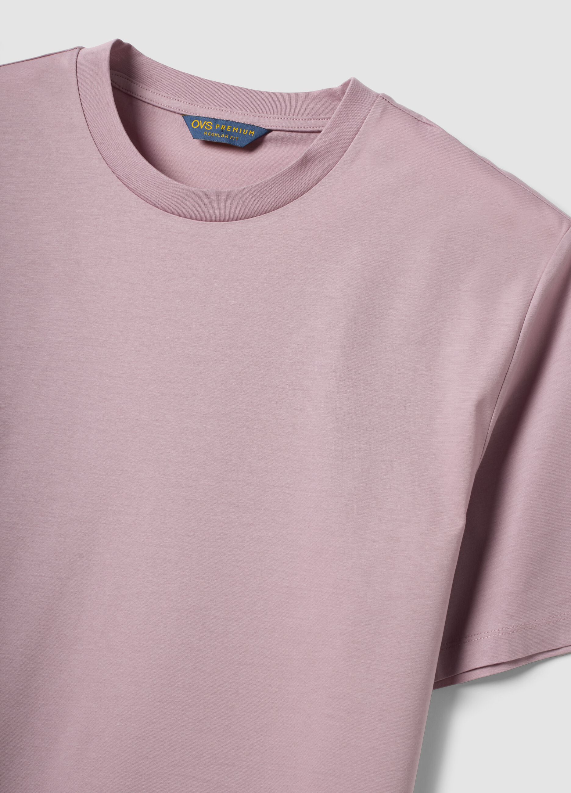 Purple mercerised pure cotton crew-neck T-shirt, regular fit