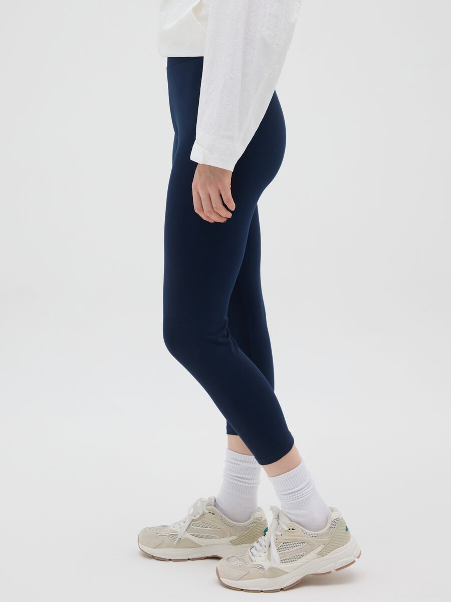 Women's blue elastic cotton leggings with regular fit_3