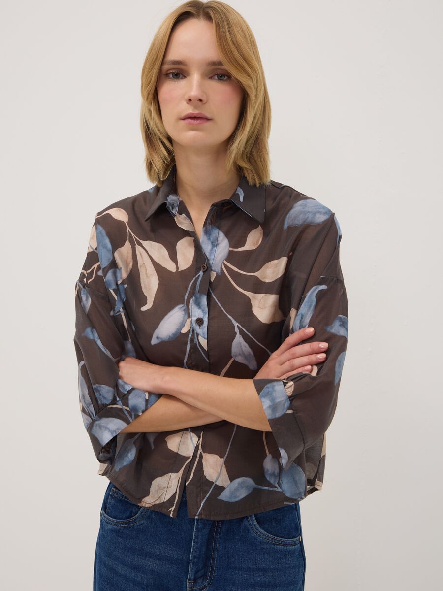 Brown lyocell-blend regular-fit shirt with foliage print_2