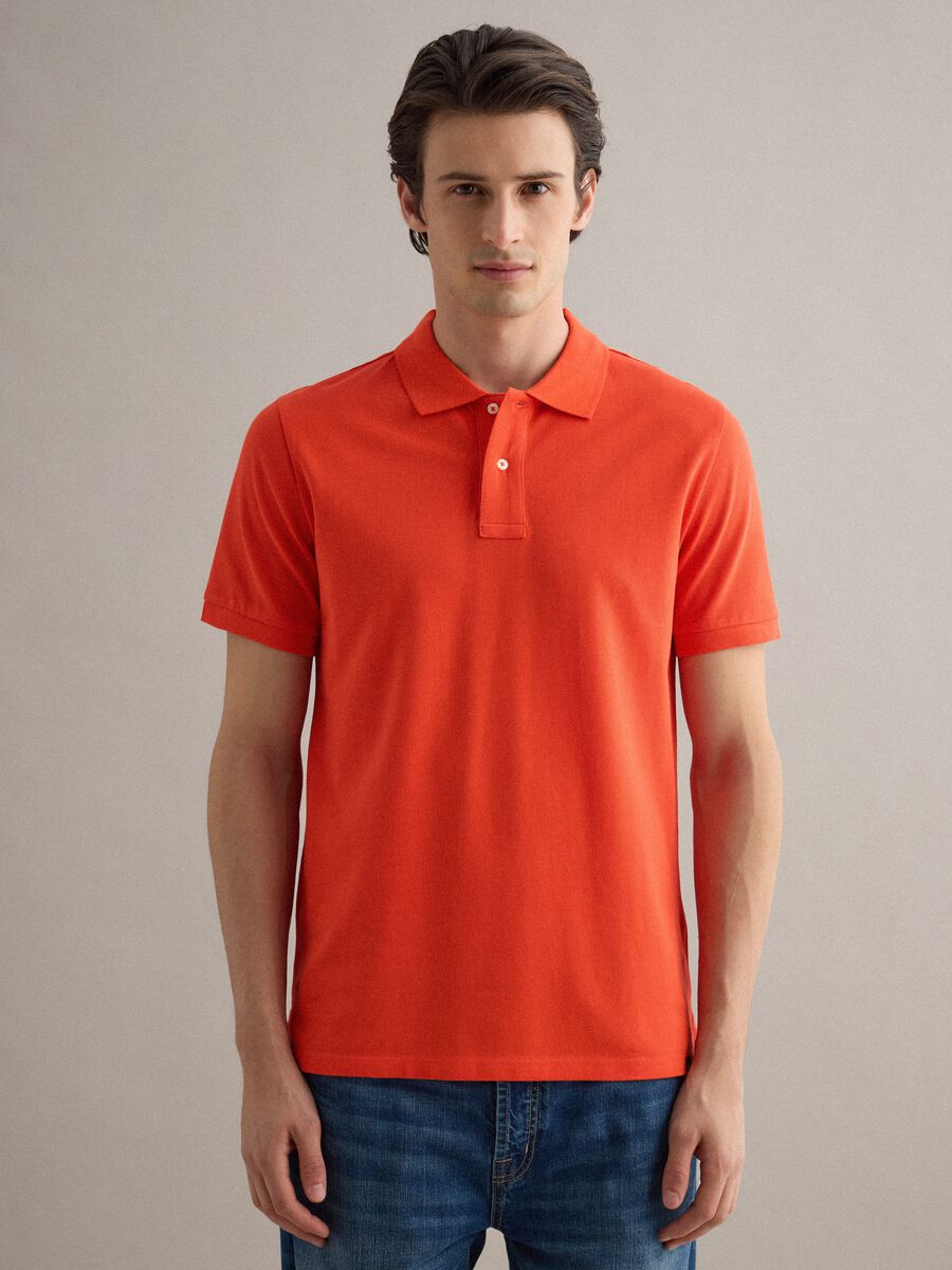 Polo a maniche corte in puro cotone arancione regular fit_2