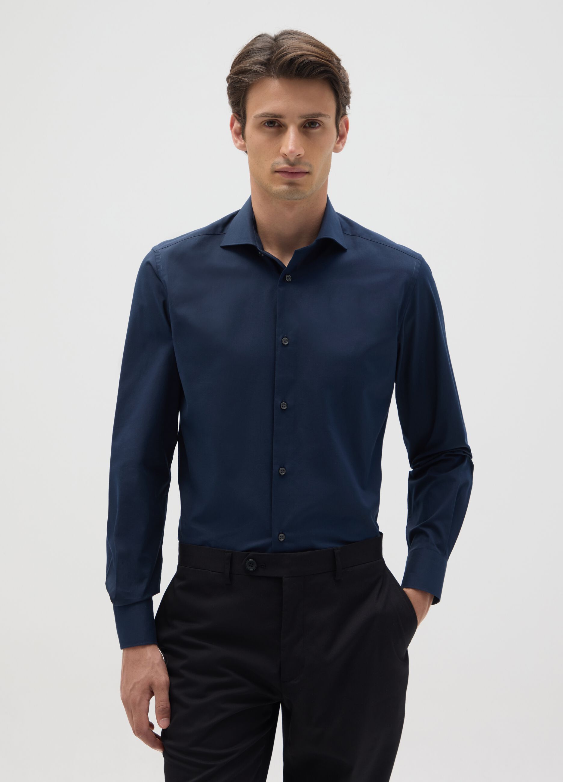 Men's Pure Cotton Blue Slim Fit Shirt