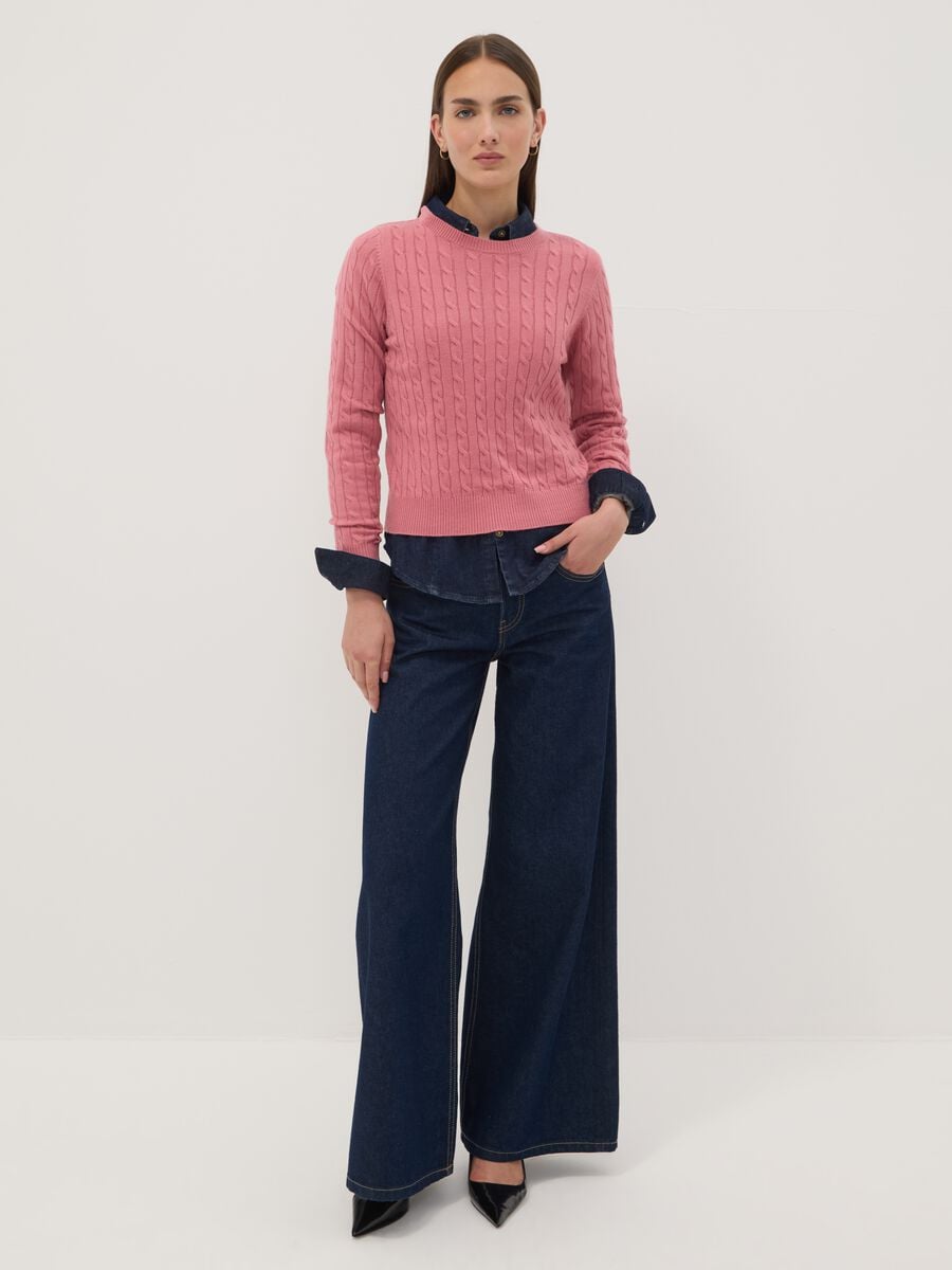 Maglia girocollo rosa a trecce regular fit_1