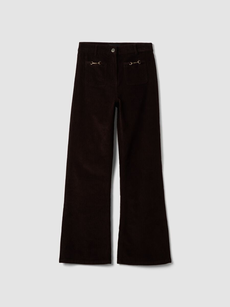 Brown flared ribbed stretch-cotton trousers_4