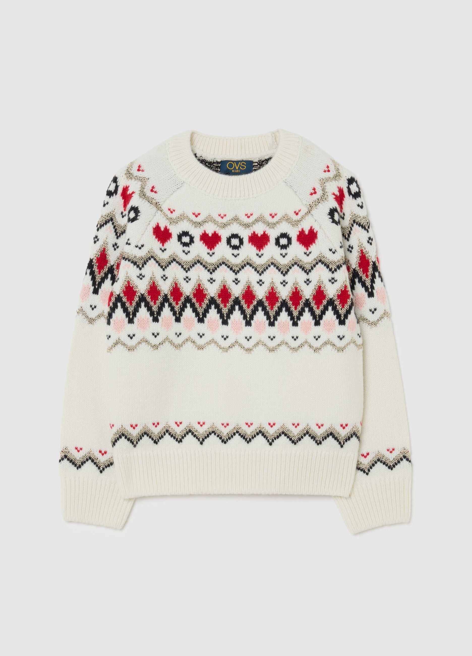 Girls' colourful regular fit sweater with jacquard pattern