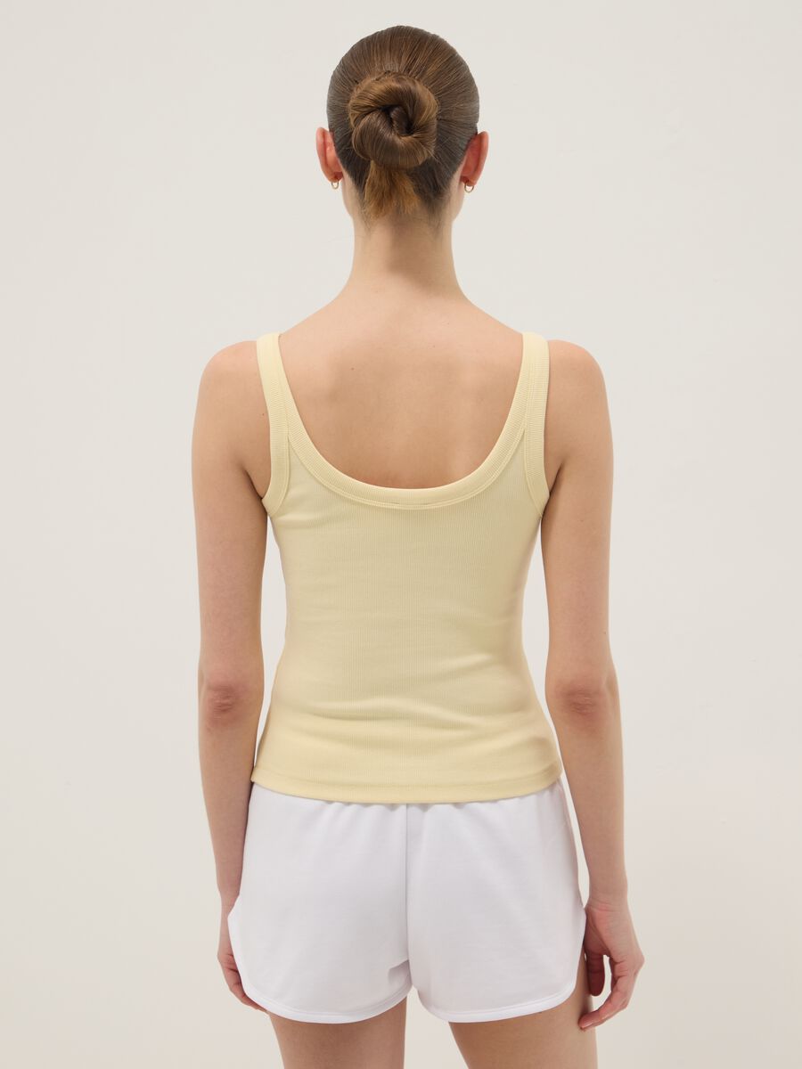 Yellow ribbed stretch cotton tank top_3