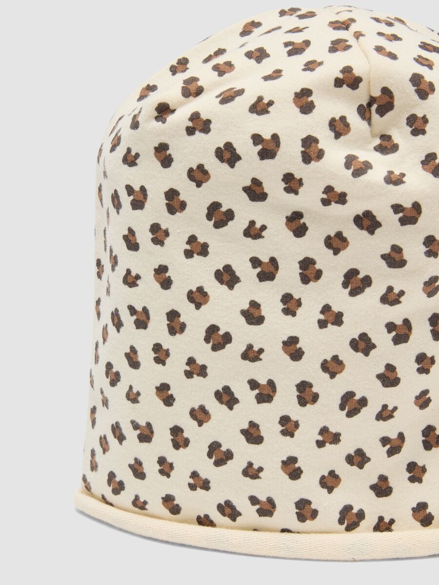 Beige stretch cotton hat with animal print for girls_2