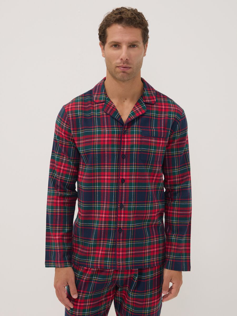 Pigiama rosso con colletto in flanella di puro cotone organico regular fit_1