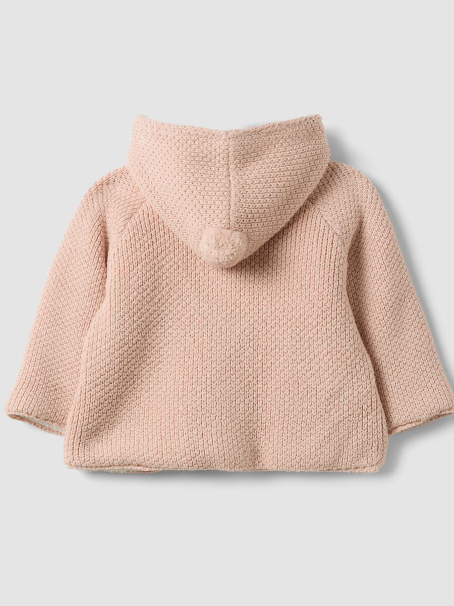 Pink organic cotton hooded jacket with teddy lining_1
