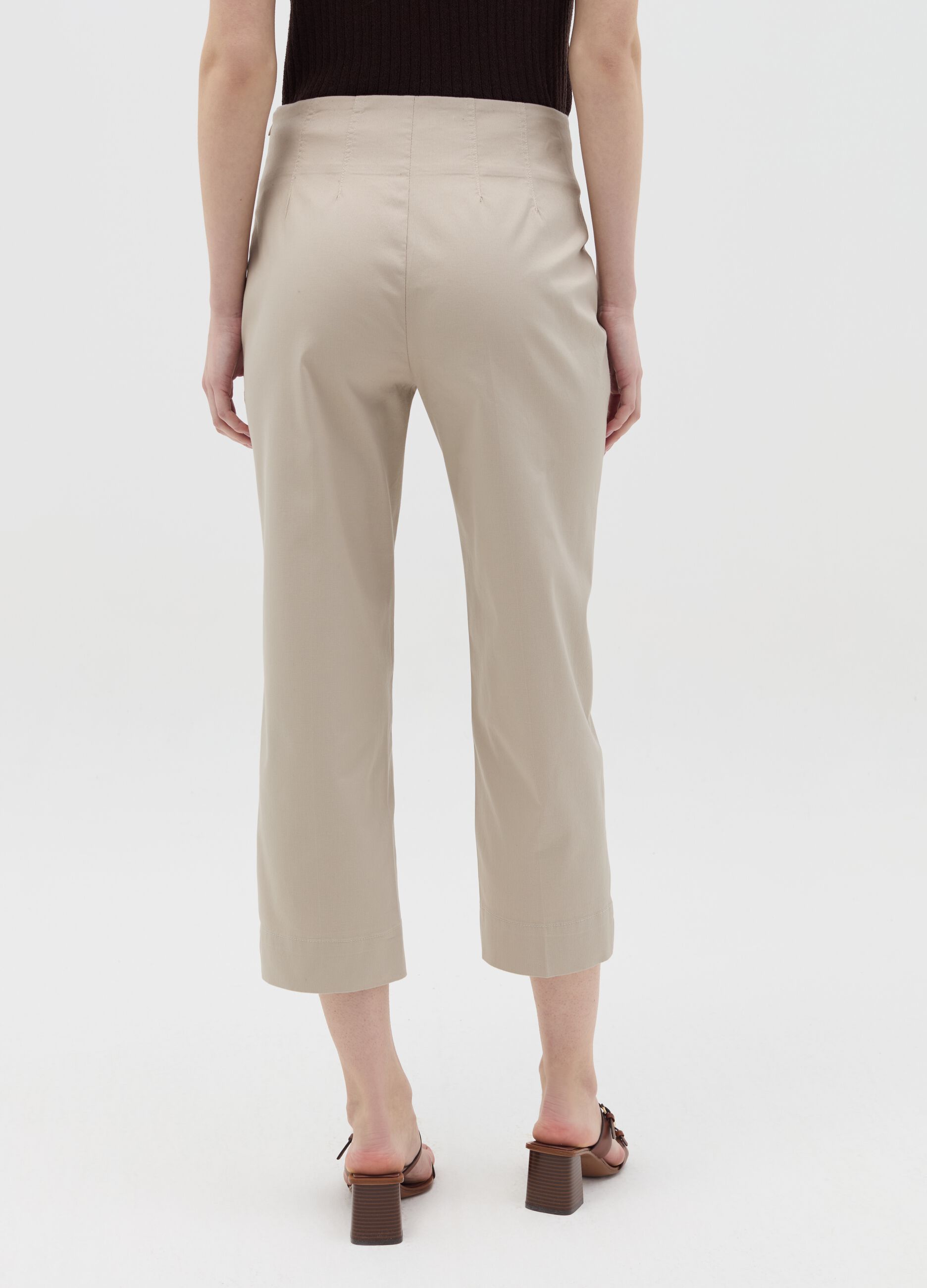 Beige cropped cigarette trousers