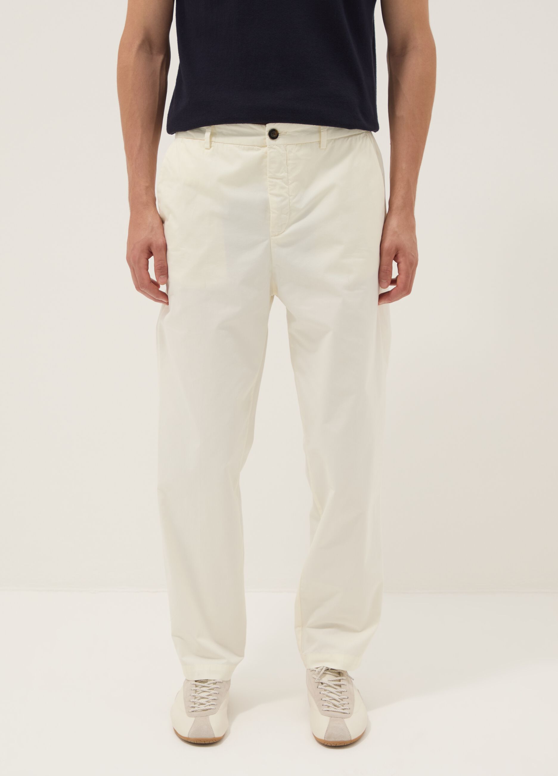 White cotton chino trousers, carrot fit
