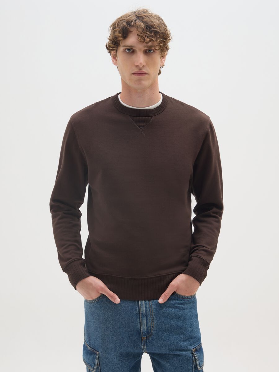Maglia in puro cotone marrone regular fit_0