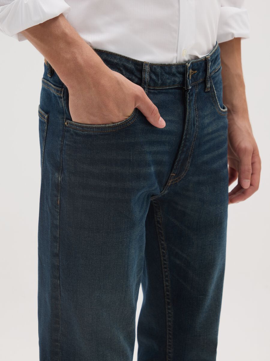 Jeans denim in cotone blu slim fit_3