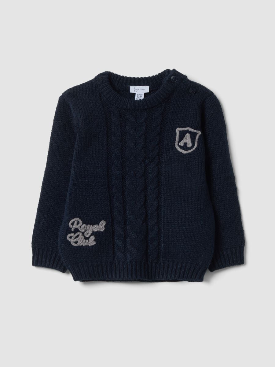 Blue crew-neck cable-knit jumper_0