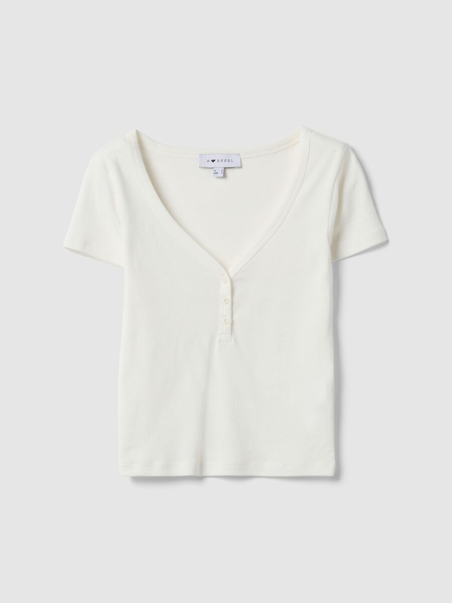 White pure cotton regular fit V-neck T-shirt_4