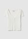 White pure cotton regular fit V-neck T-shirt_4