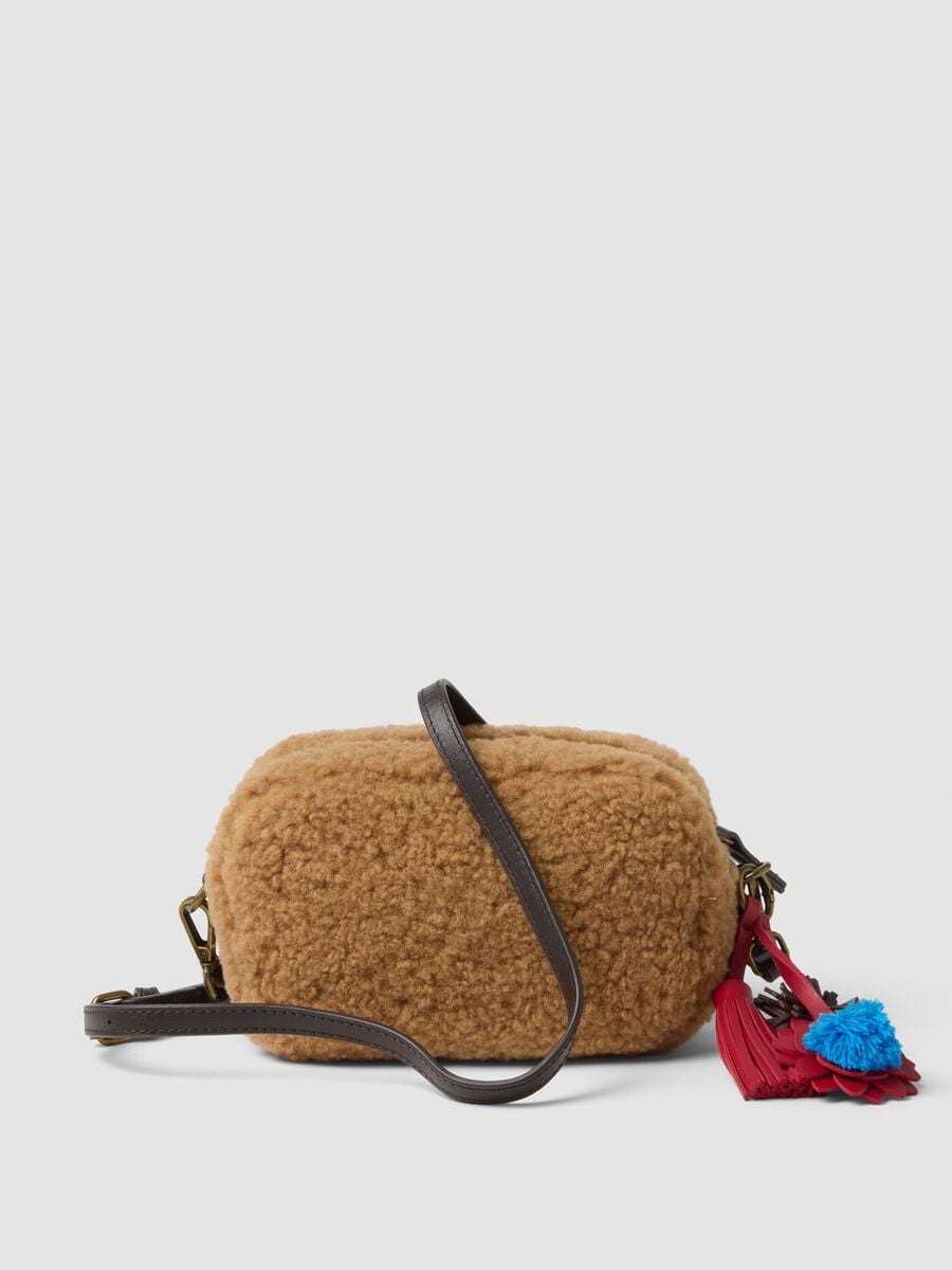 Beige teddy-effect crossbody bag with removable charm_0