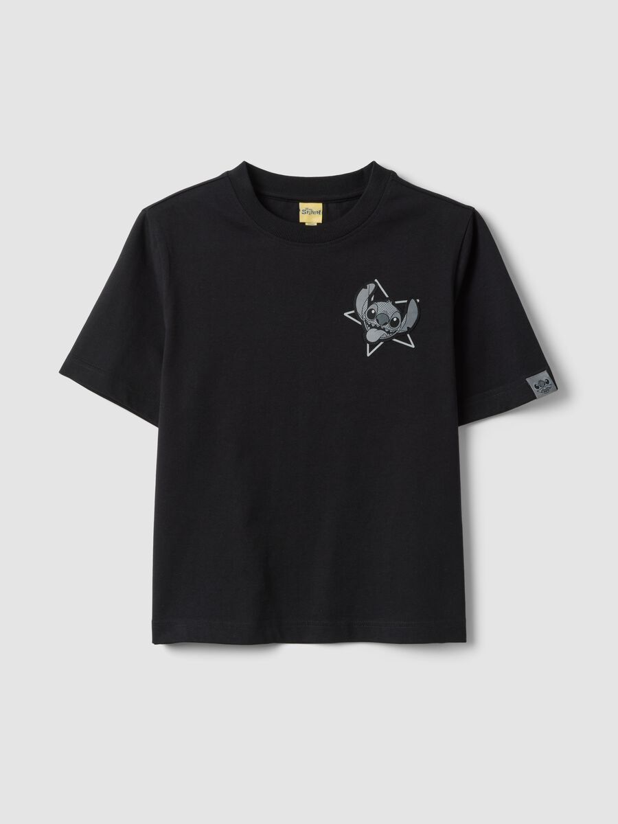 Girls&rsquo; black boxy-fit pure cotton T-shirt with Lilo & Stitch print_0
