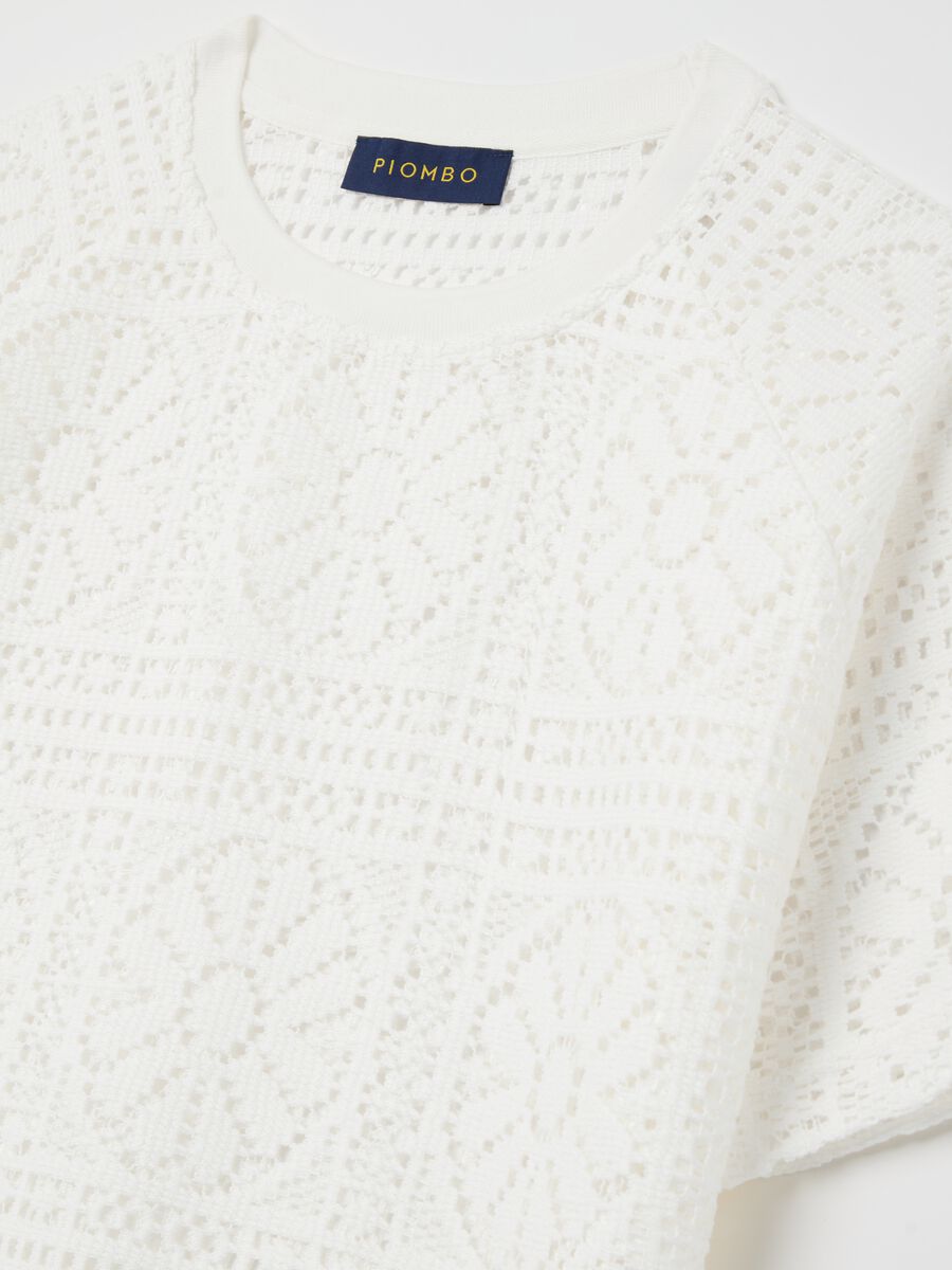 White short-sleeved T-shirt in lace_5