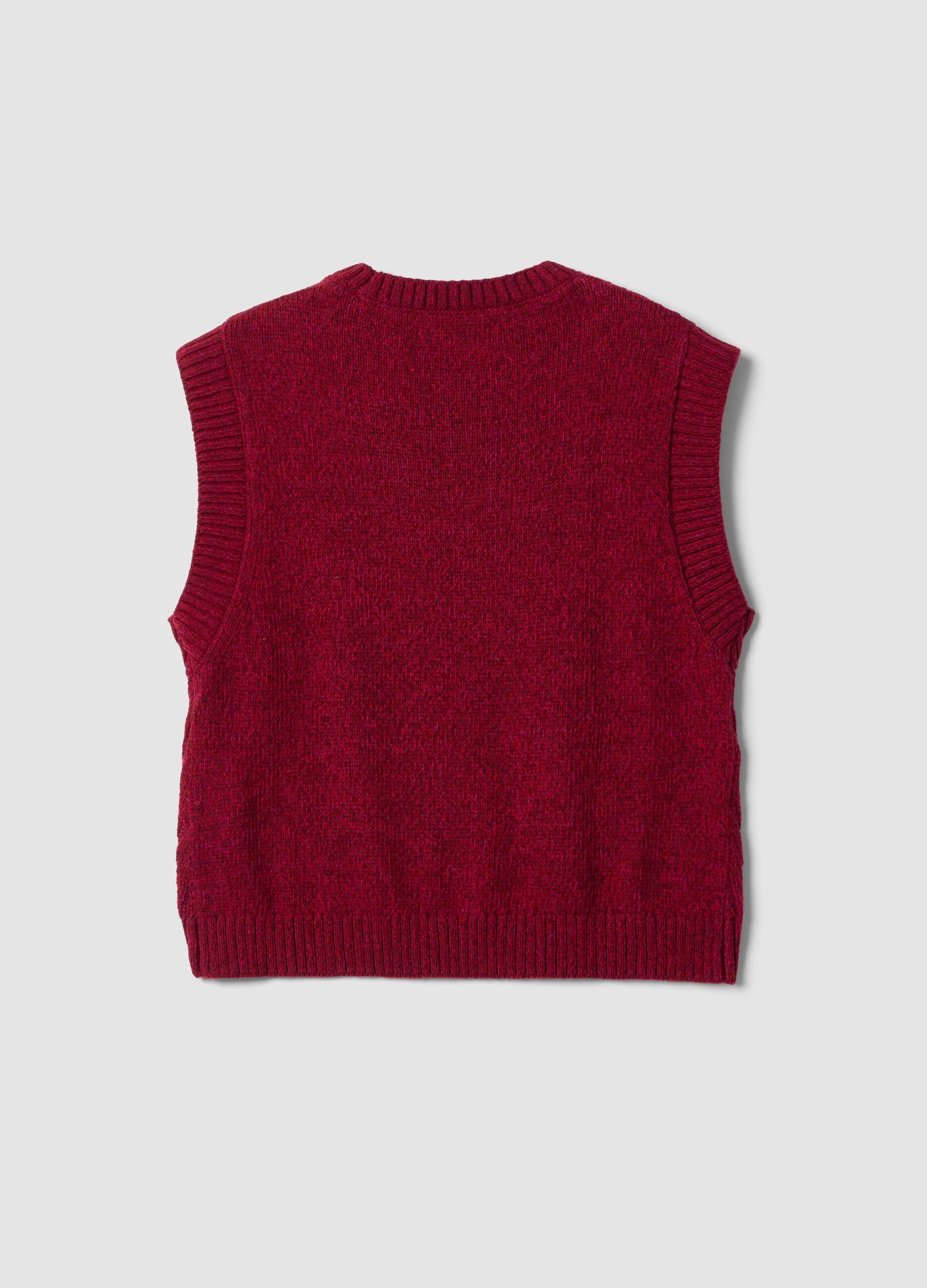 Red wool-blend crew-neck vest with oversized fit