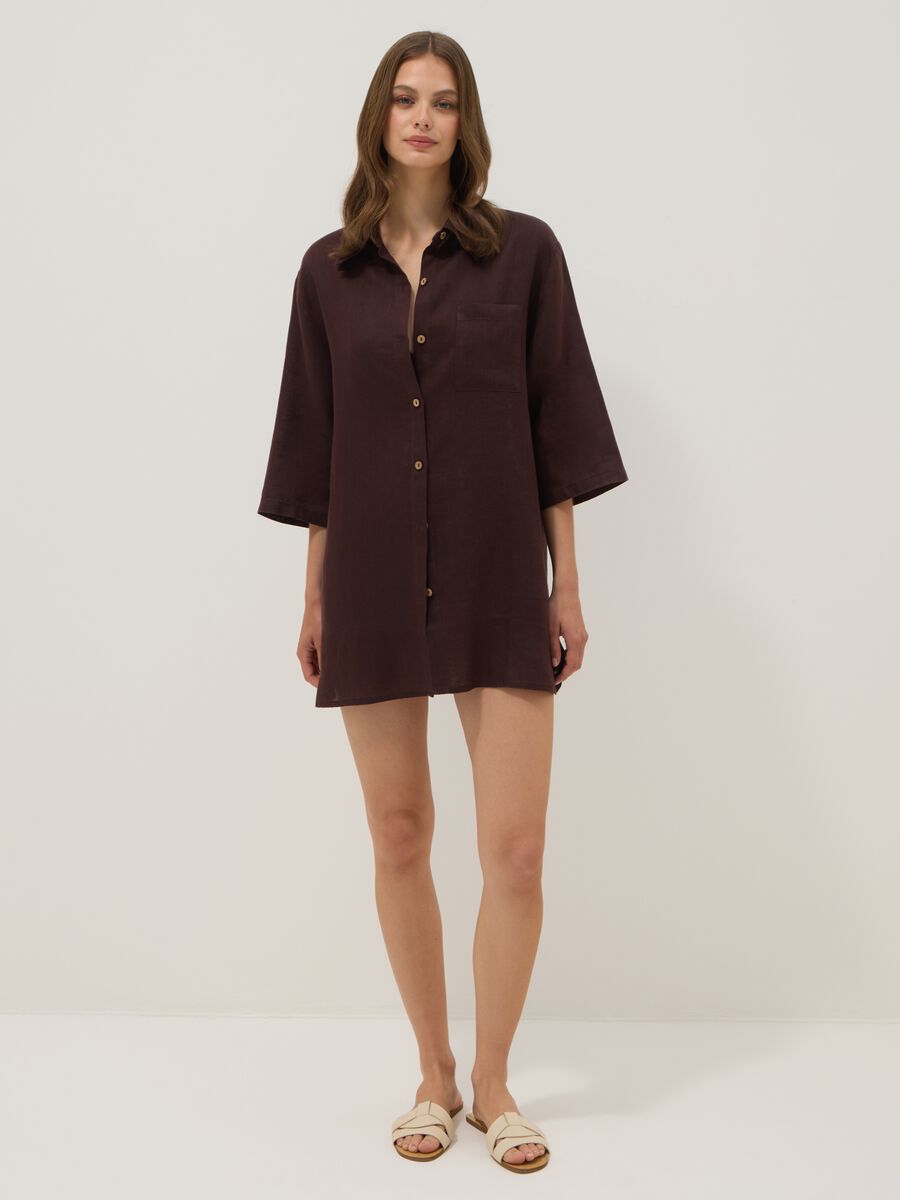 Brown pure linen beach cover-up_1