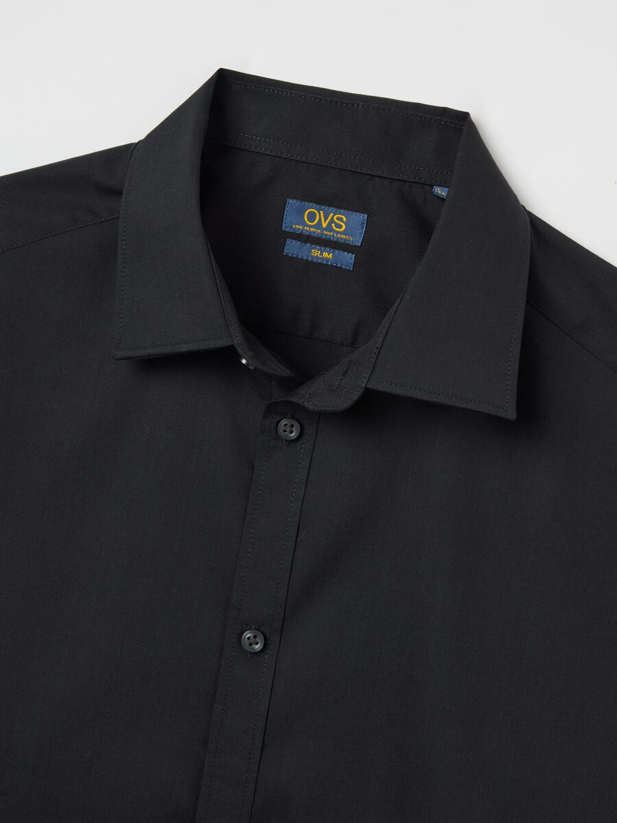 Black Long-Sleeve Shirt in Cotton and Polyester Blend_1