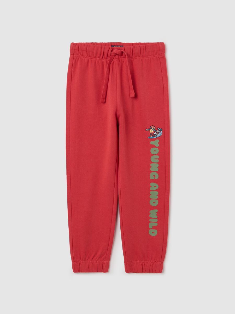 Red cotton joggers with drawstring and print_0