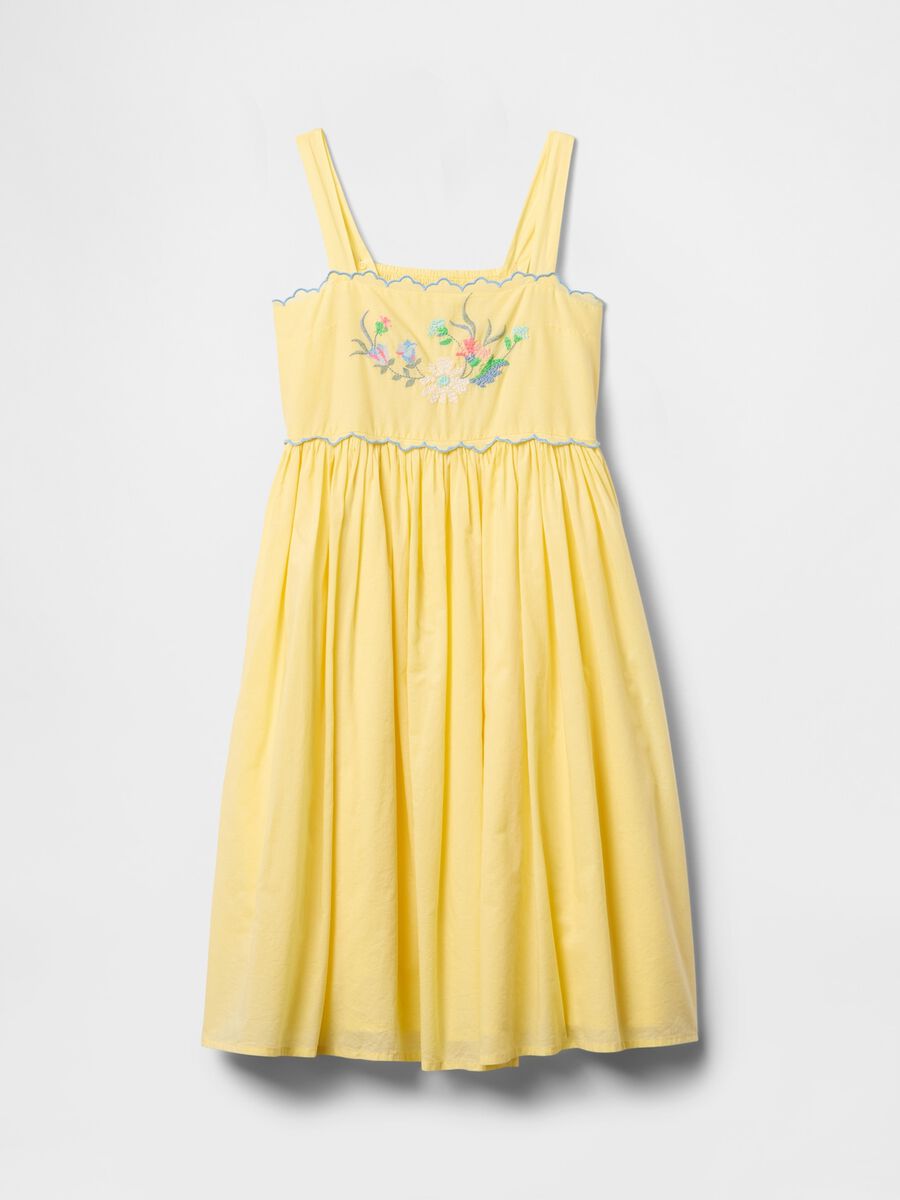 Yellow summer dress with floral embroidery in cotton_2