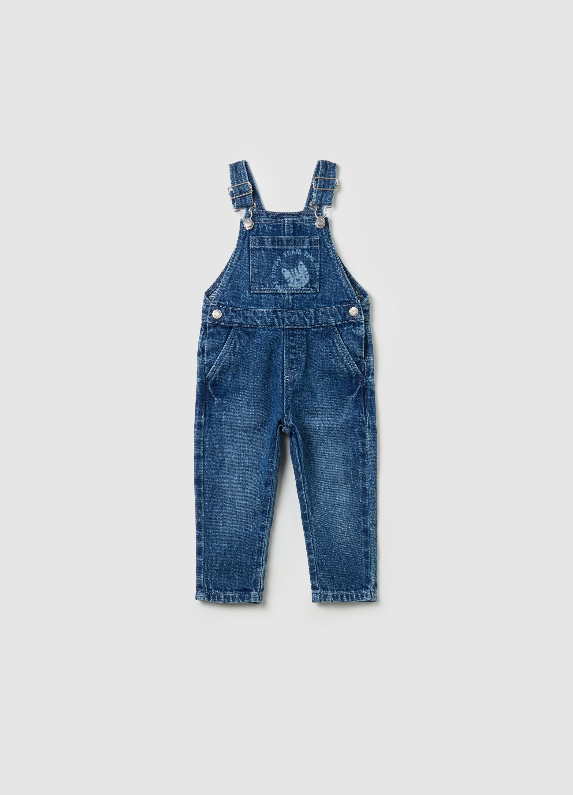 Denim dungarees with tiger print