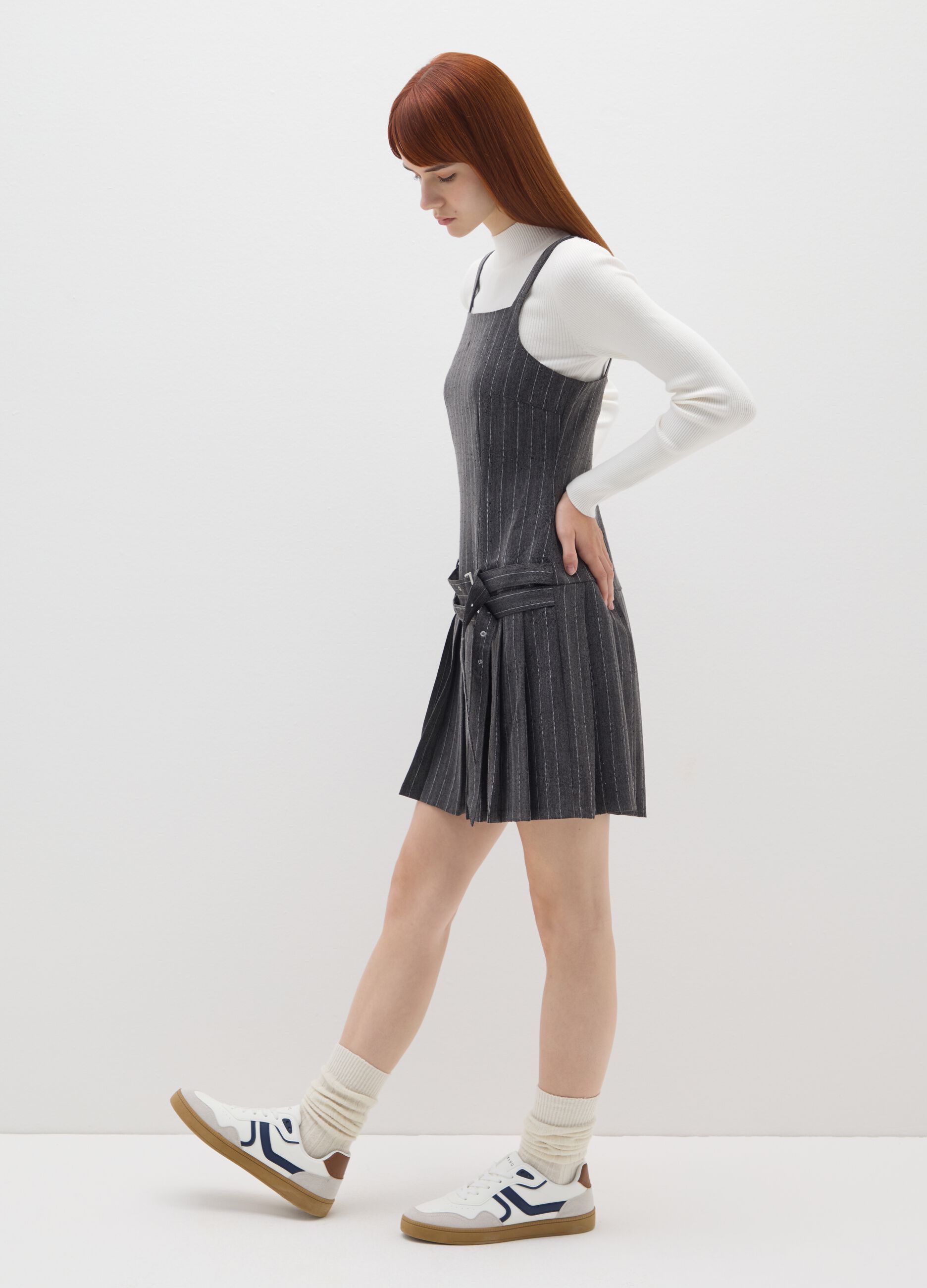 Grey dress with straps and waist belt