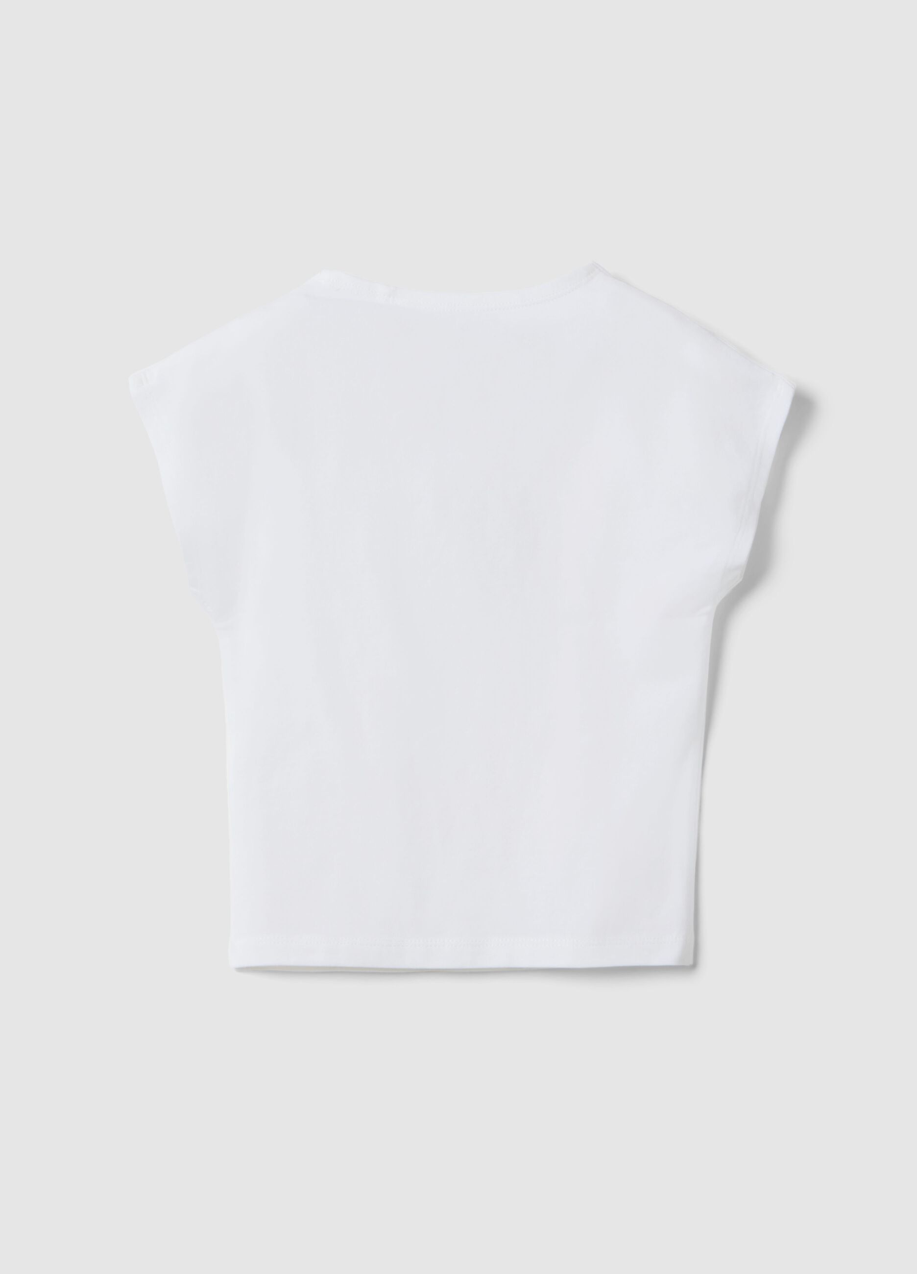 Girls' White Stretch Cotton Slim Fit T-shirt