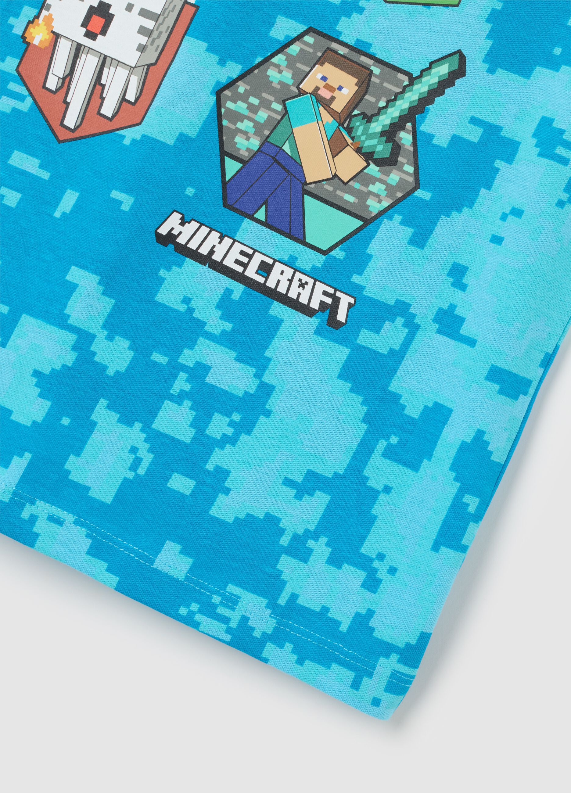 Maglia smanicata da bambino in puro cotone azzurra con stampa Minecraft