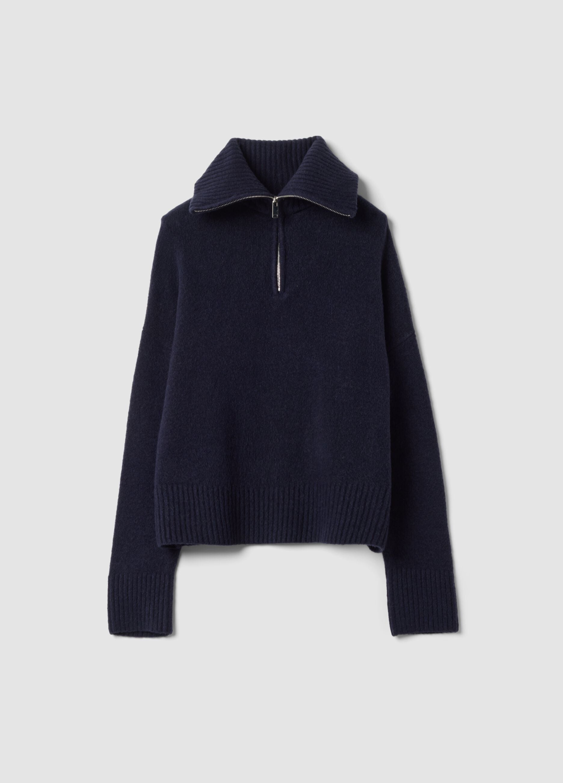Blue stretch wool half-zip jumper