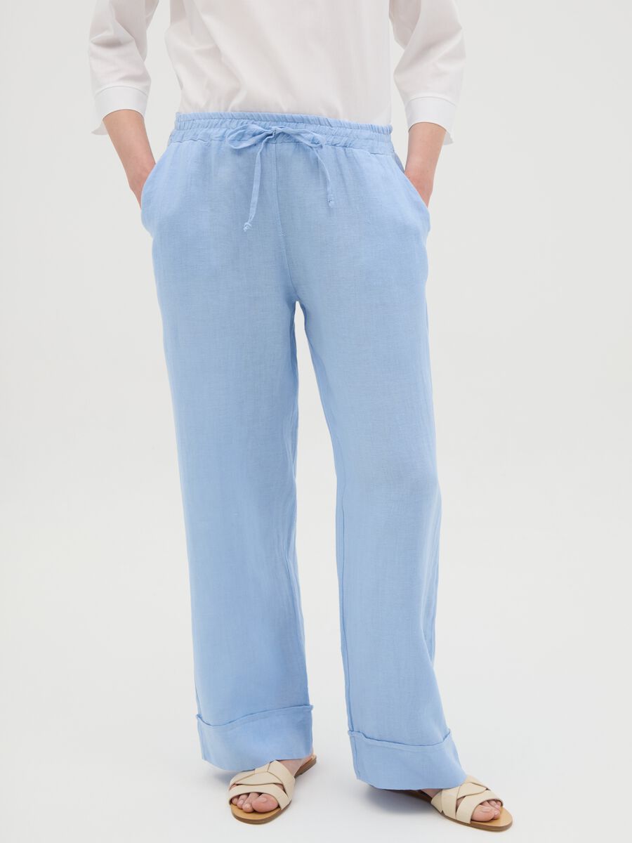 Women's pure linen azure trousers regular fit_1