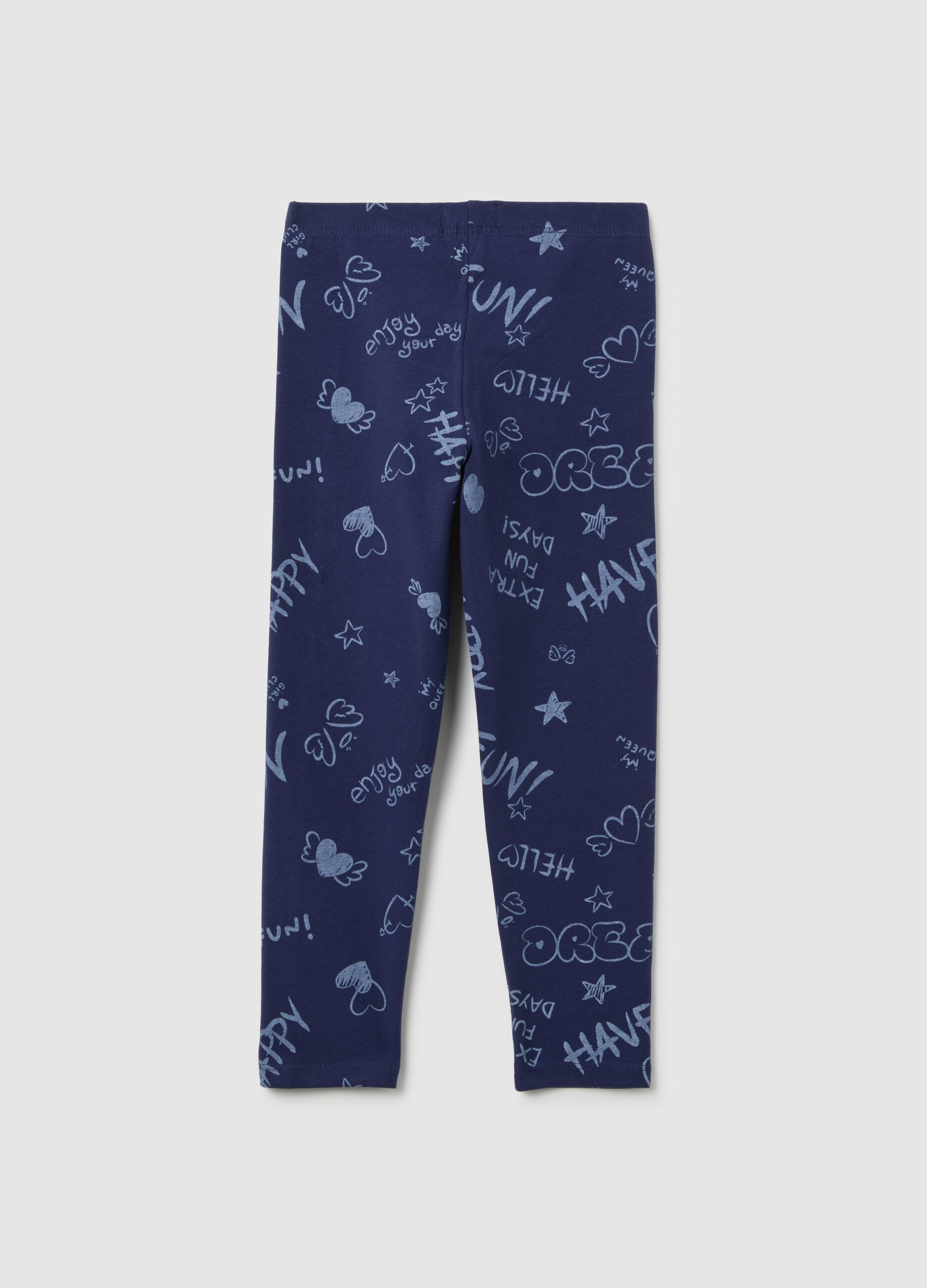 Girls' blue stretch cotton leggings