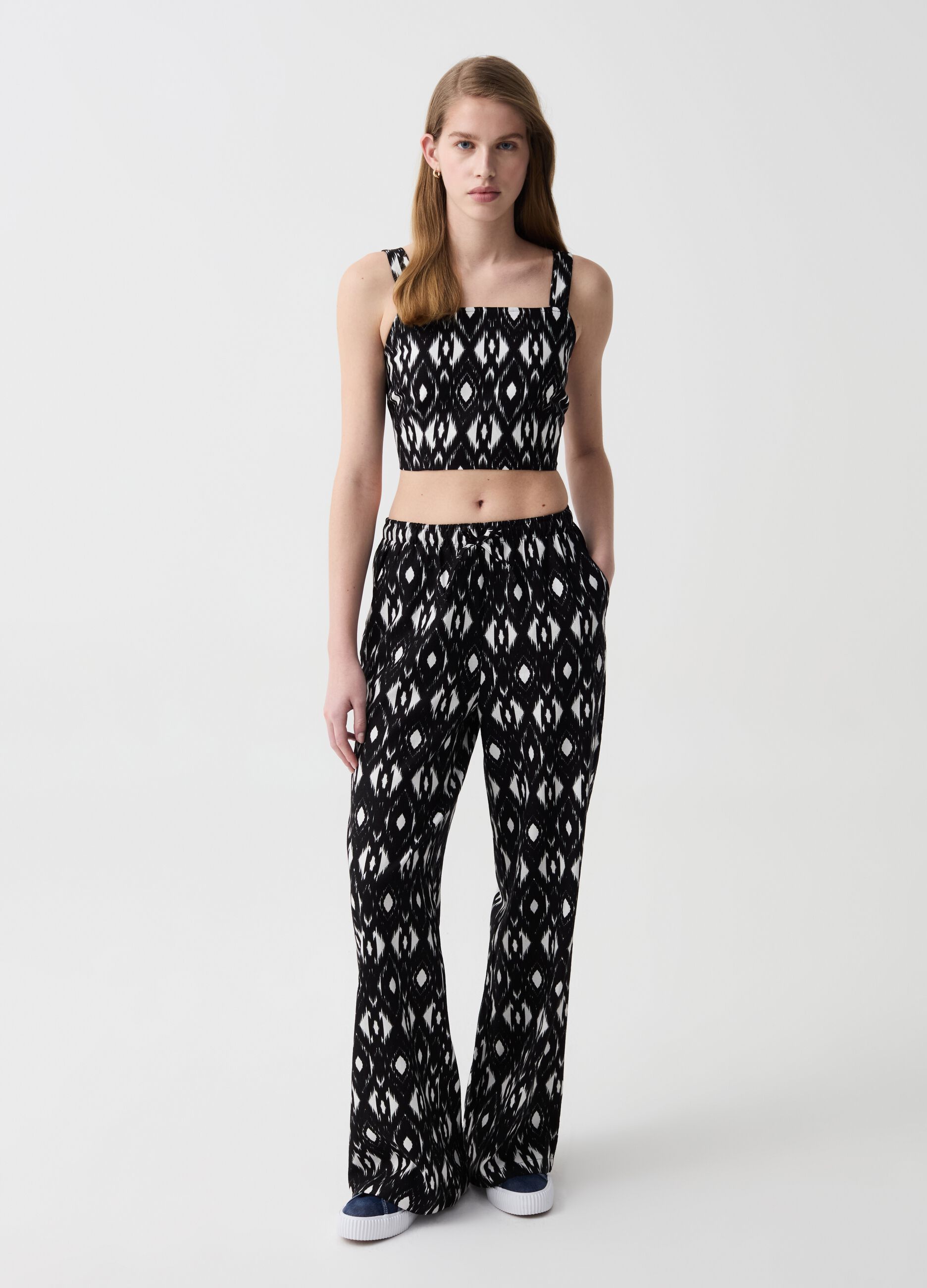 Crop top in lino e viscosa