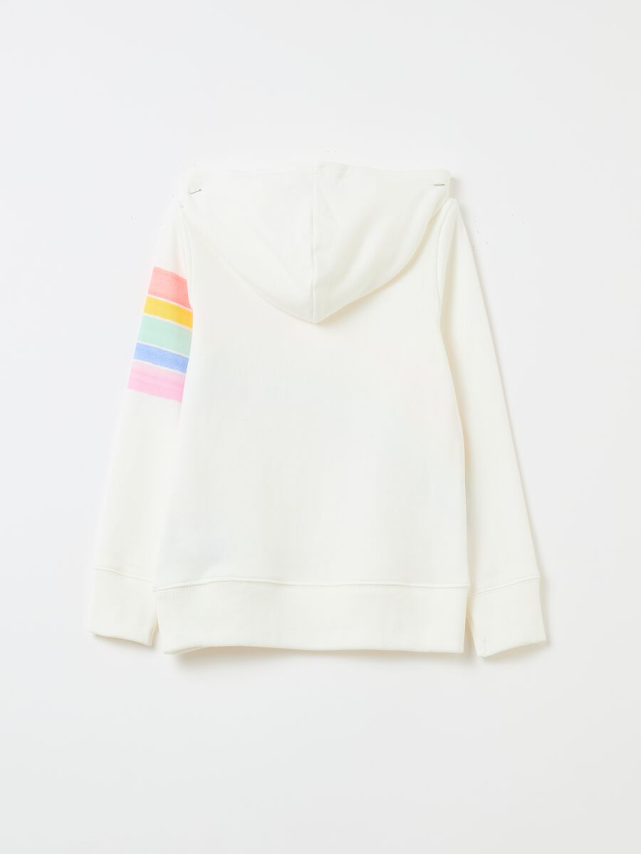 Sweatshirt with hood and rainbow and logo print_1