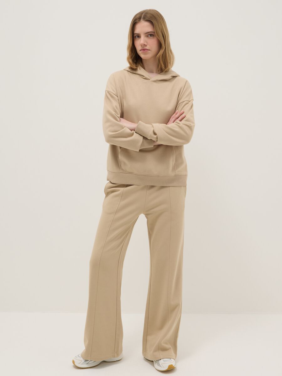 Beige Cotton Blend Regular Fit Jogger Trousers_0